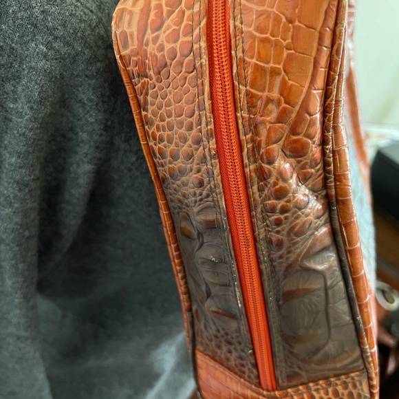 BRAZILIAN ORANGE CROC EMBOSSED LEATHER SATCHEL BAG - Picture 10 of 14